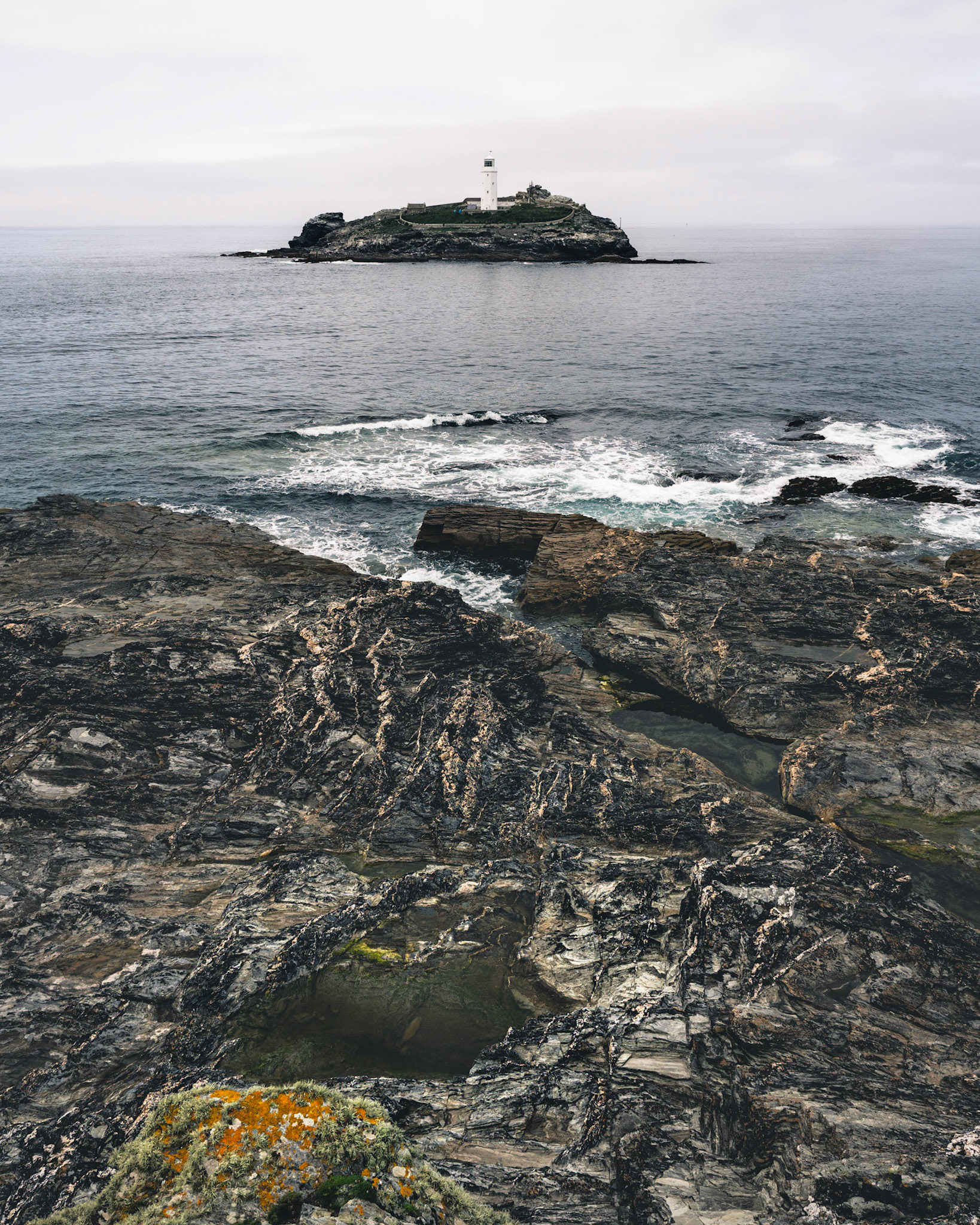 Flat skies on Godrevy's Lighthouse