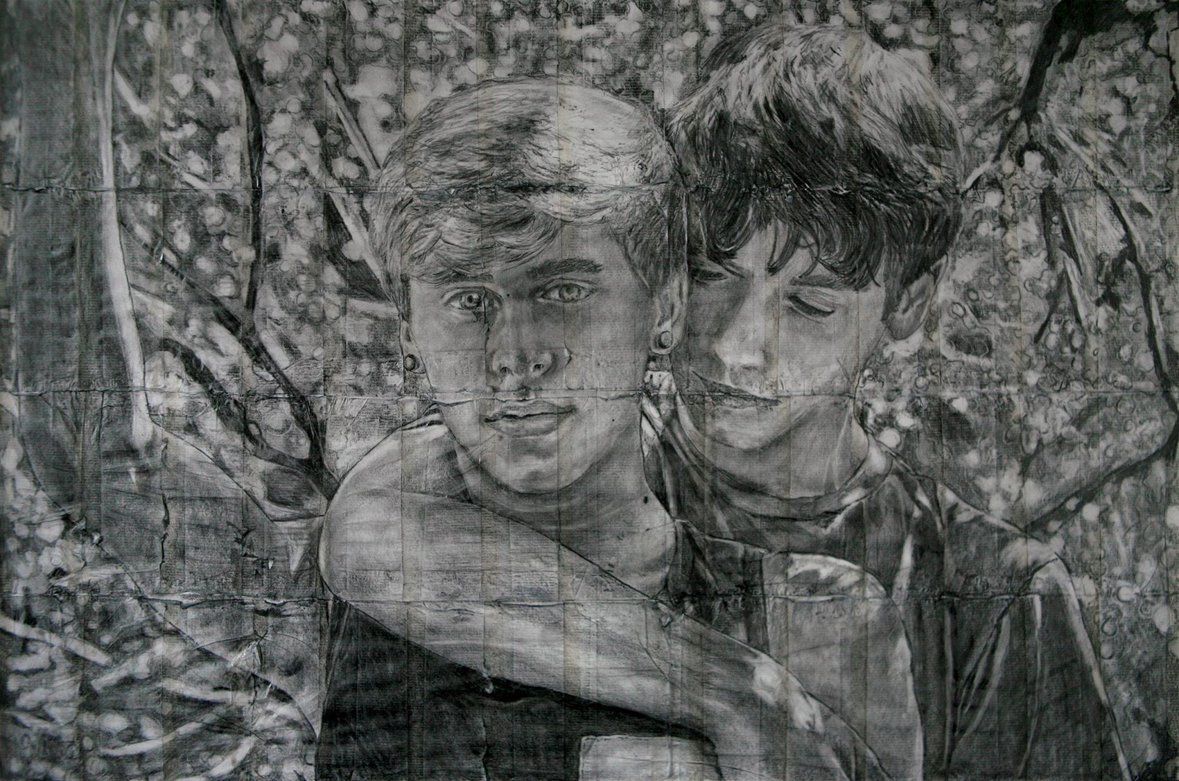 Joey and Dan | 2020 | Pencil on fag (cigarette) papers | 40.3cm x 26.7cm