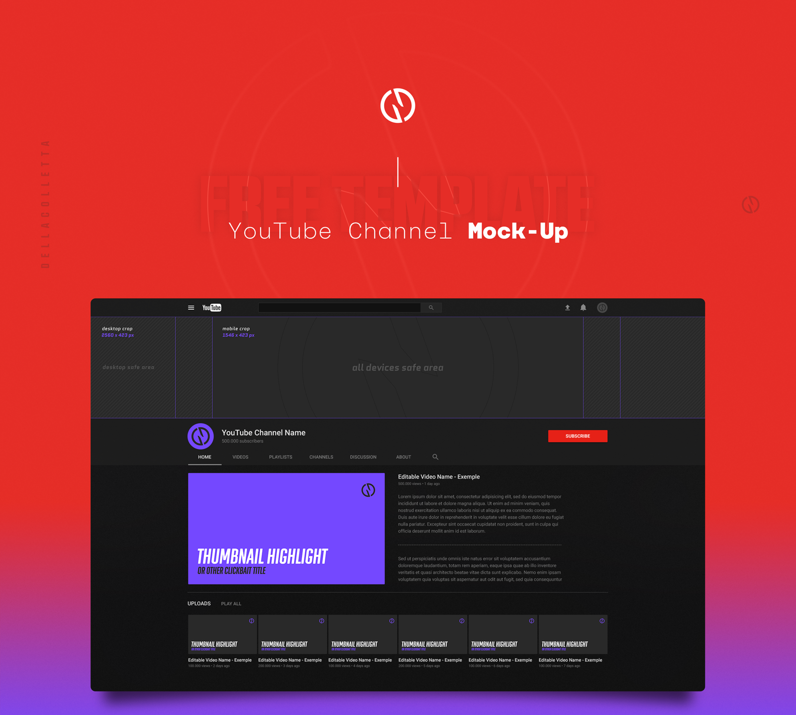 Guilherme Dellacolletta Free Mock Up Youtube Channel Art