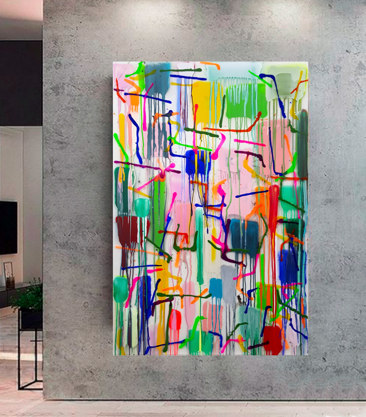Peinture 210630 - 146x97cm/57,4’x38,1’ - Polymer and spray paint on polycarbonate, on canvas