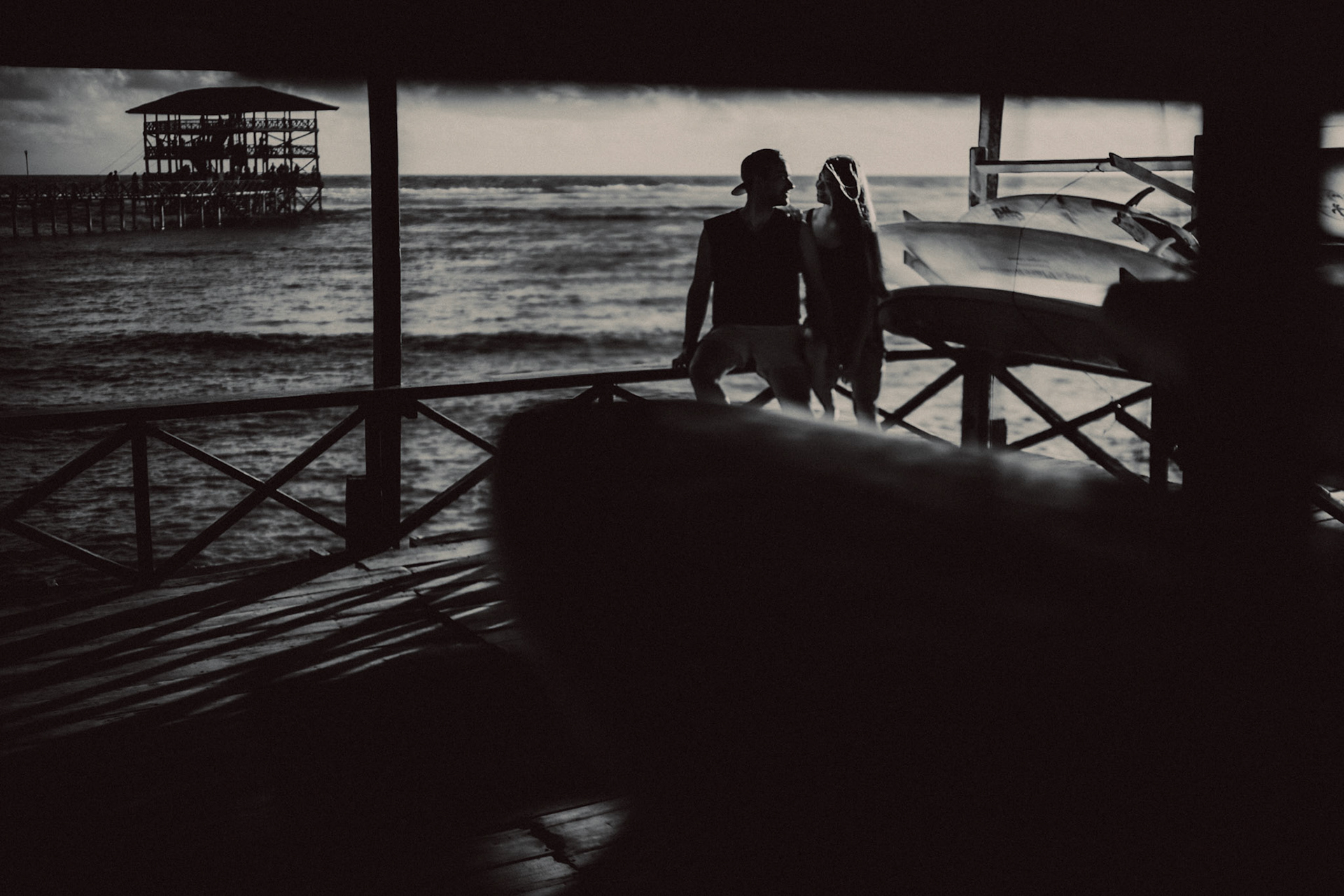 Couple silhouettes, in black and white, Cloud 9, Siargao Island, Philippines, Southeast Asia, March 2019, Sony A7III.