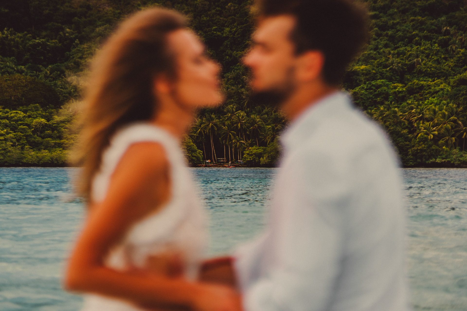 Pagauanen's coconut trees as seen from Snake Island sandbar, Vigan Island, El Nido, Palawan, Philippines, Southeast Asia, December 2019, Sony A7III.