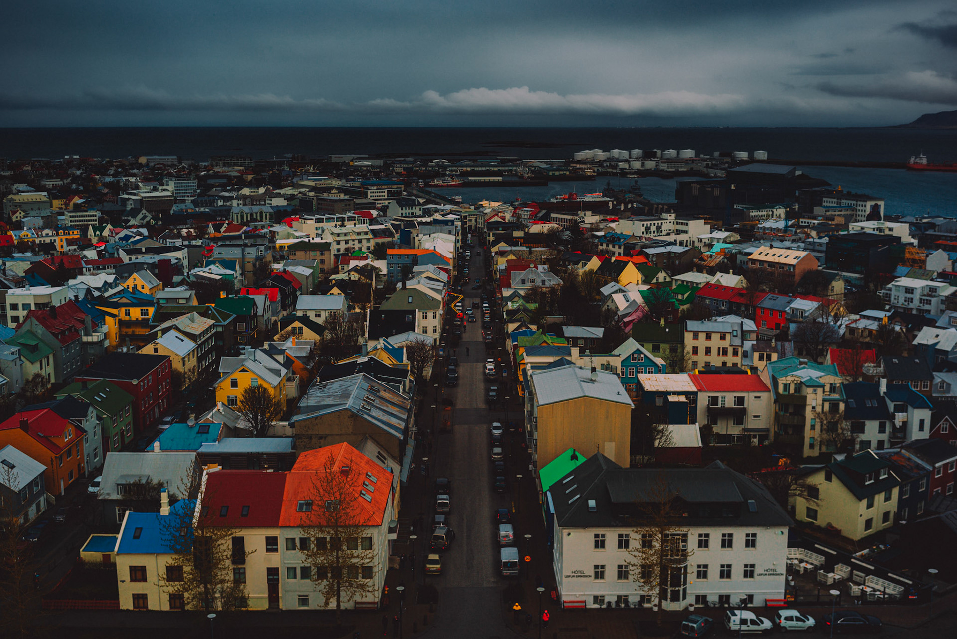 A view of downtown Reykjavík's cityscape from Hallgrímskirkja, Reykjavik, Iceland, May 2016, Leica M.