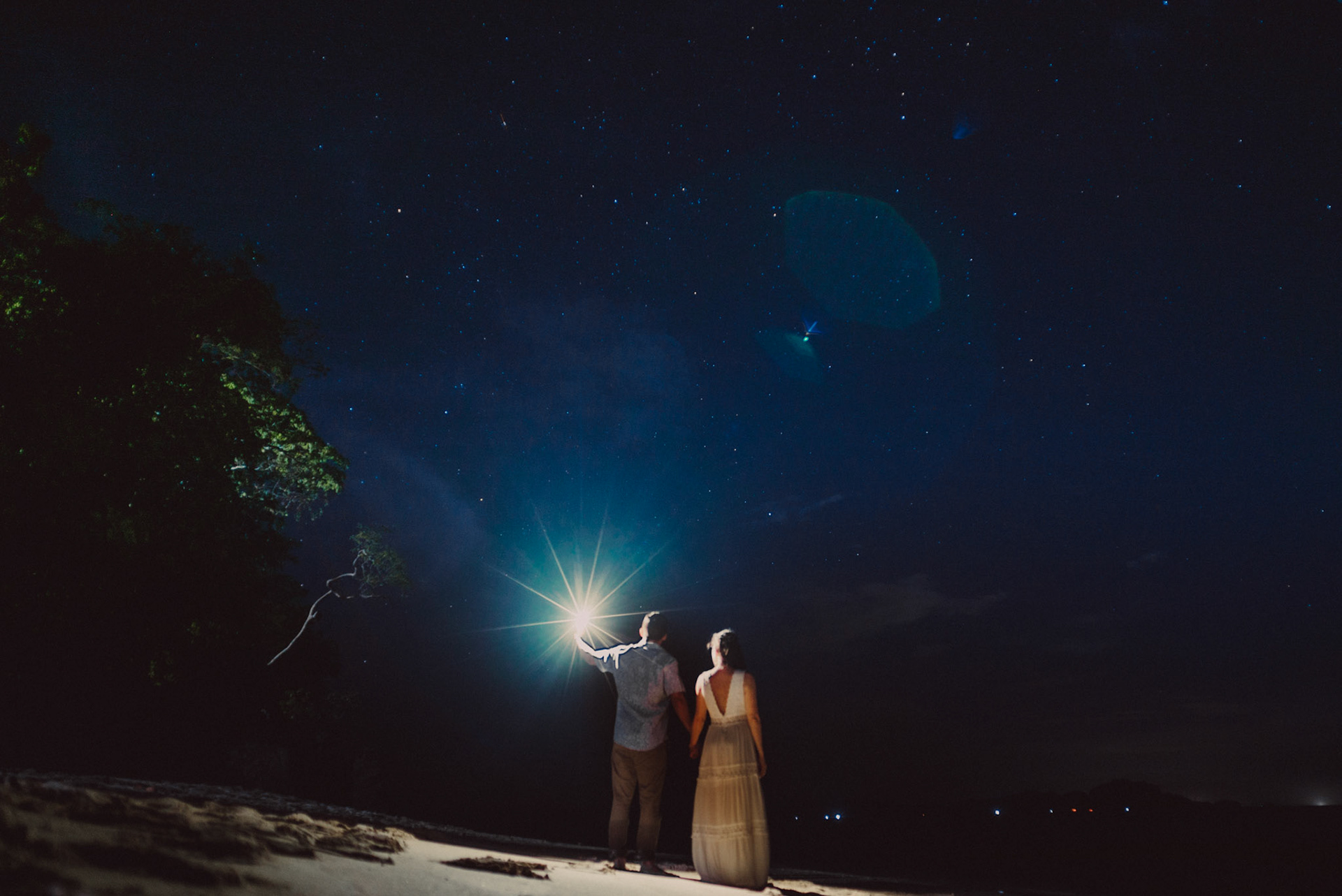 A starry night sky shot with the couple, from Peter &amp; Alexis' adventure engagement in El Nido, Palawan, Philippines, Southeast Asia, April 2018, Sony A7SII