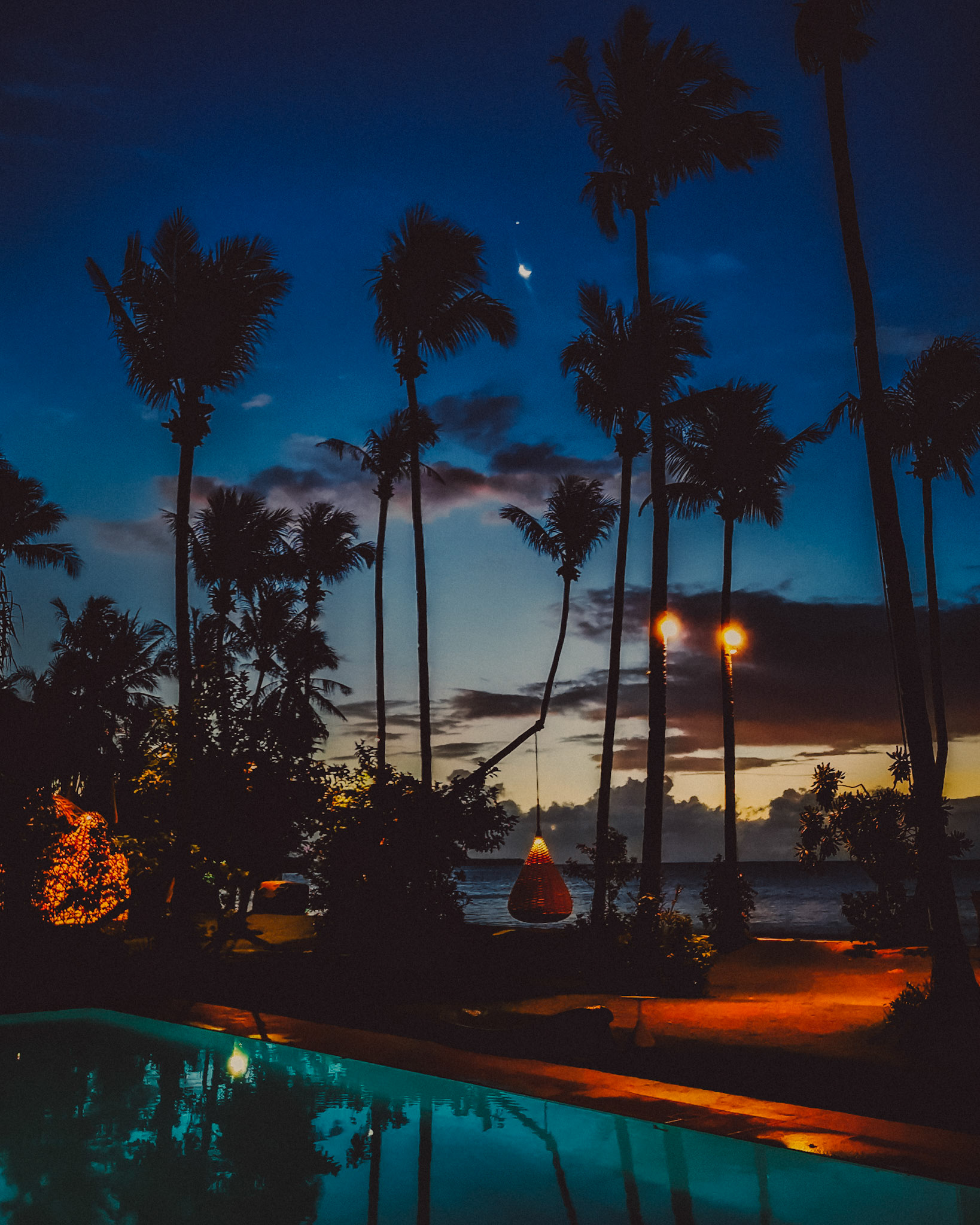 Nay Palad Hideaway's poolside moments before sunrise, Siargao Island, Philippines, February 2020, Huawei P30 Pro.