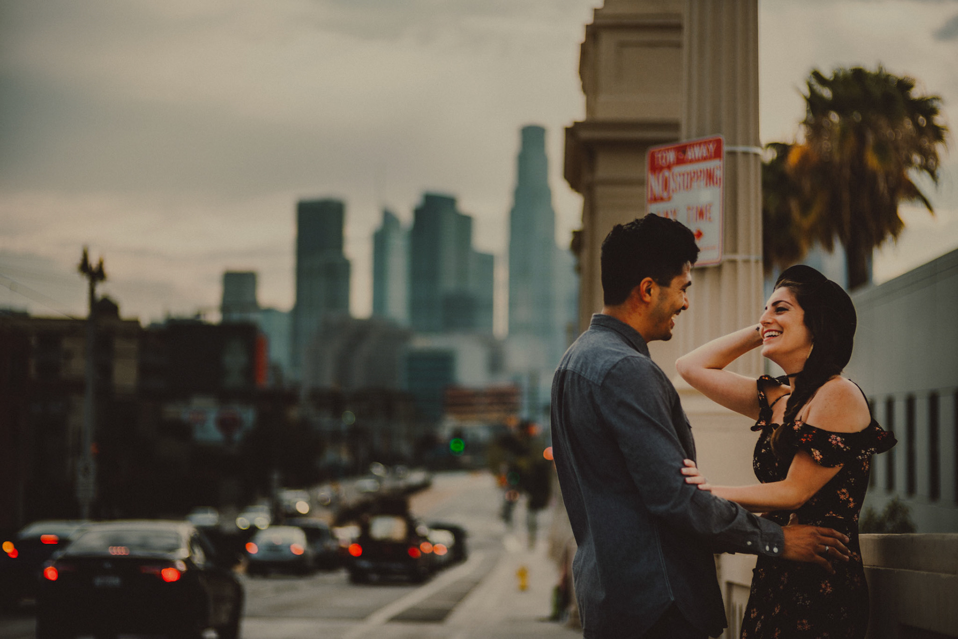 E 1st Street Bridge casual city engagement shoot in Downtown Los Angeles, California, USA, July 2018, Leica M.