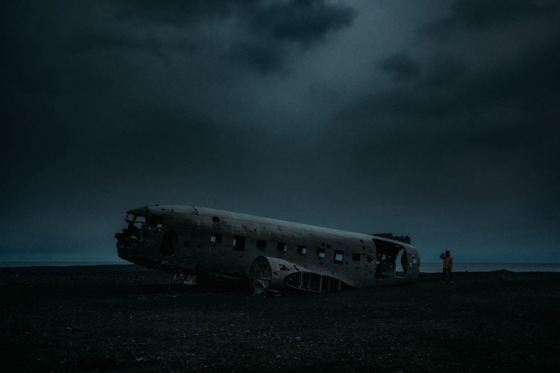 A moody landscape photo of the instagrammable plane crash site in Solheimasandur, Iceland, May 2016, Leica M.