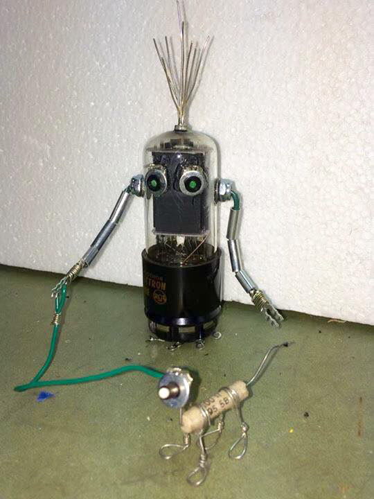 electronic waste character with her dog