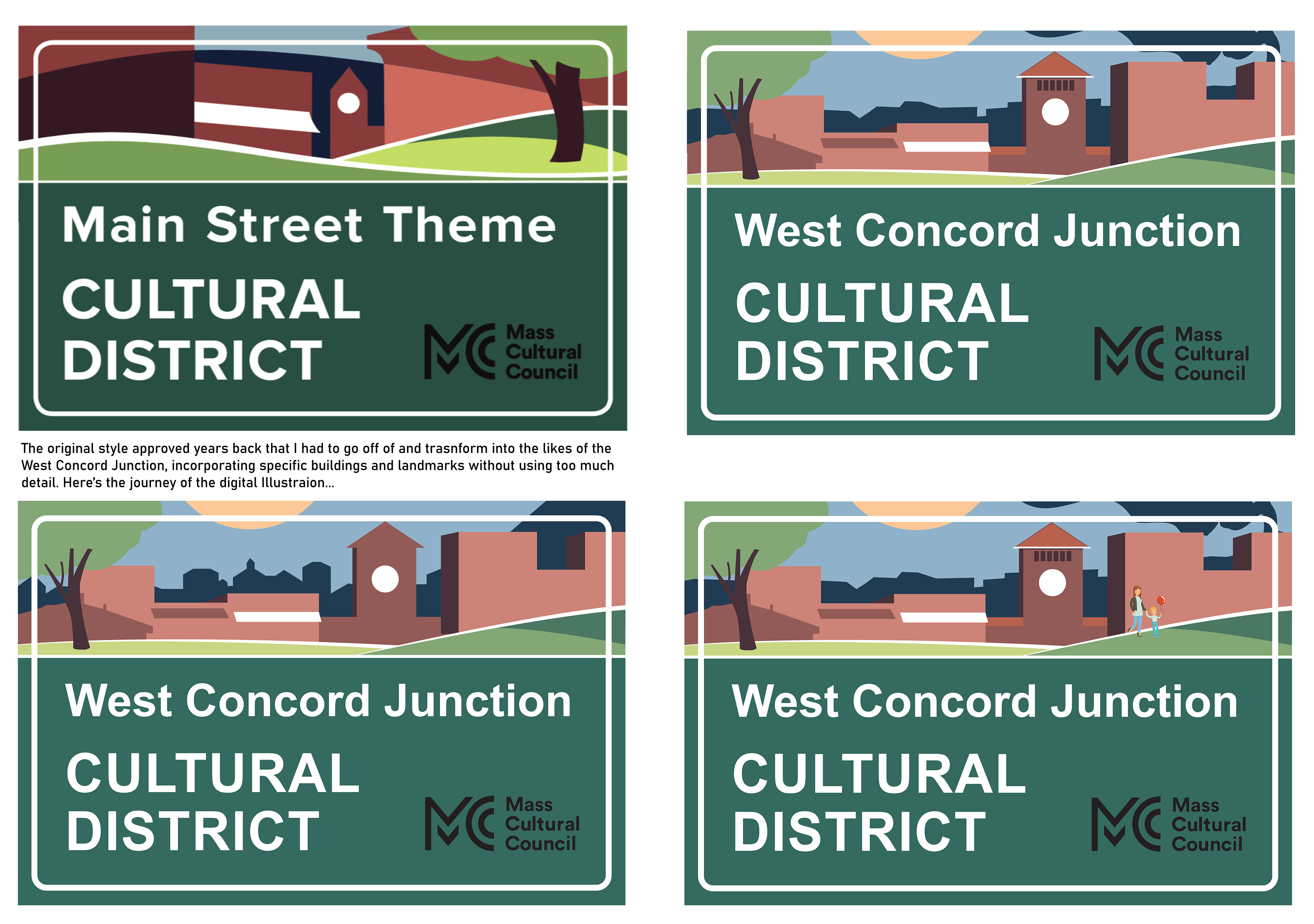 First round of designs trying to transform the main street theme into West Concord junction.