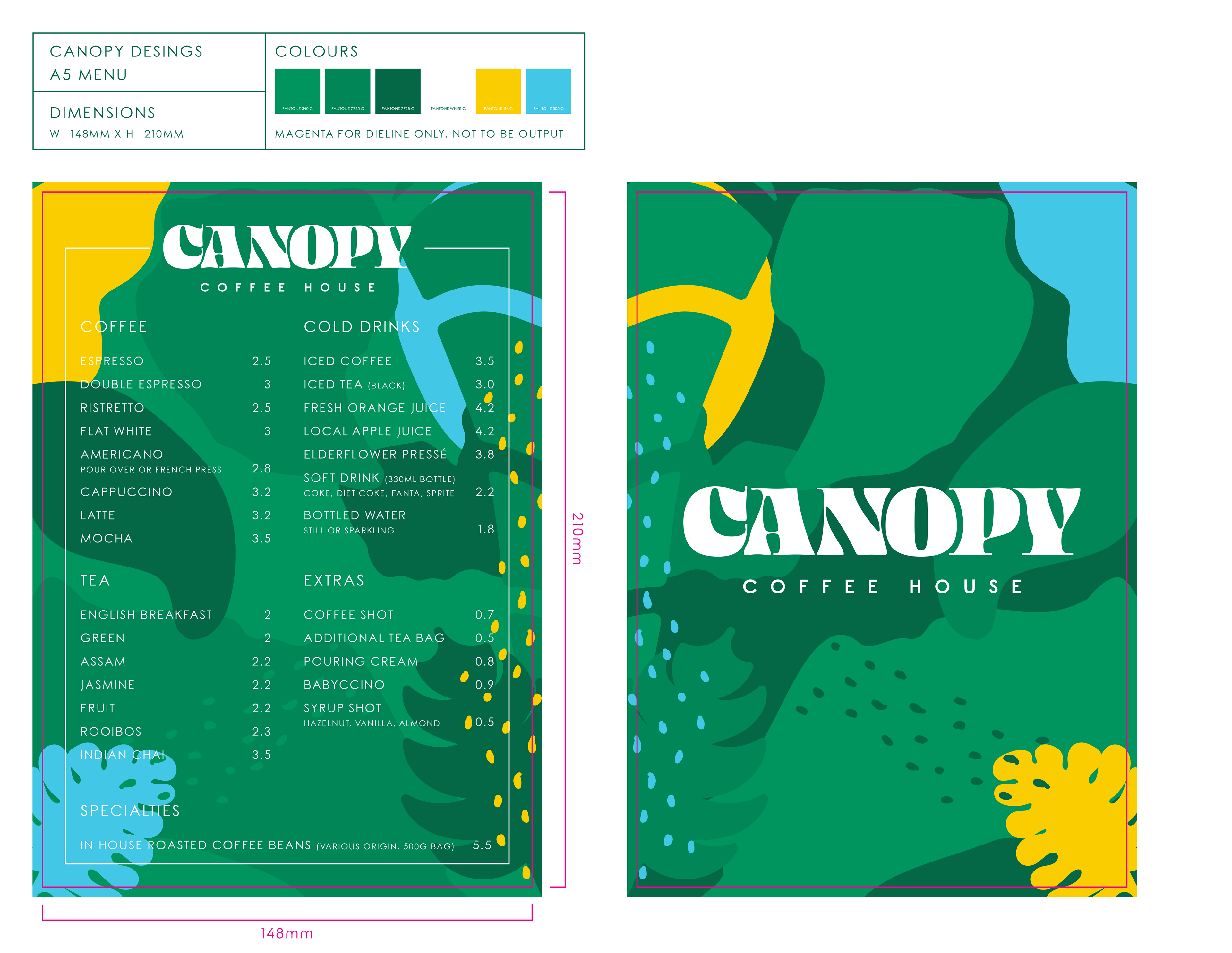 Design file for the in store A5 shop menu