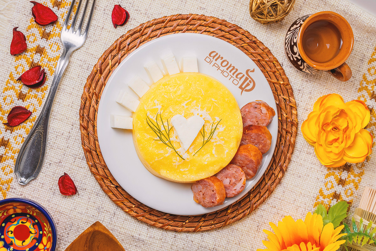Polenta with cheese and sausages
