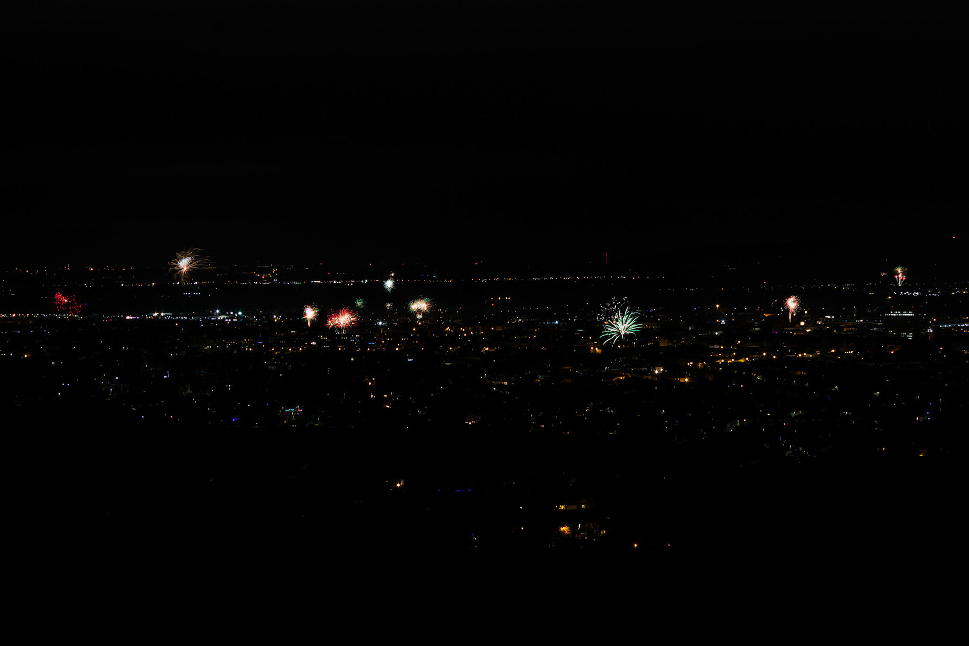 Tighter shot of the midnight fireworks over Cheltenham