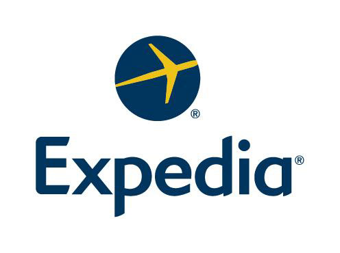 Expedia logo: a yellow airplane in a blue circle