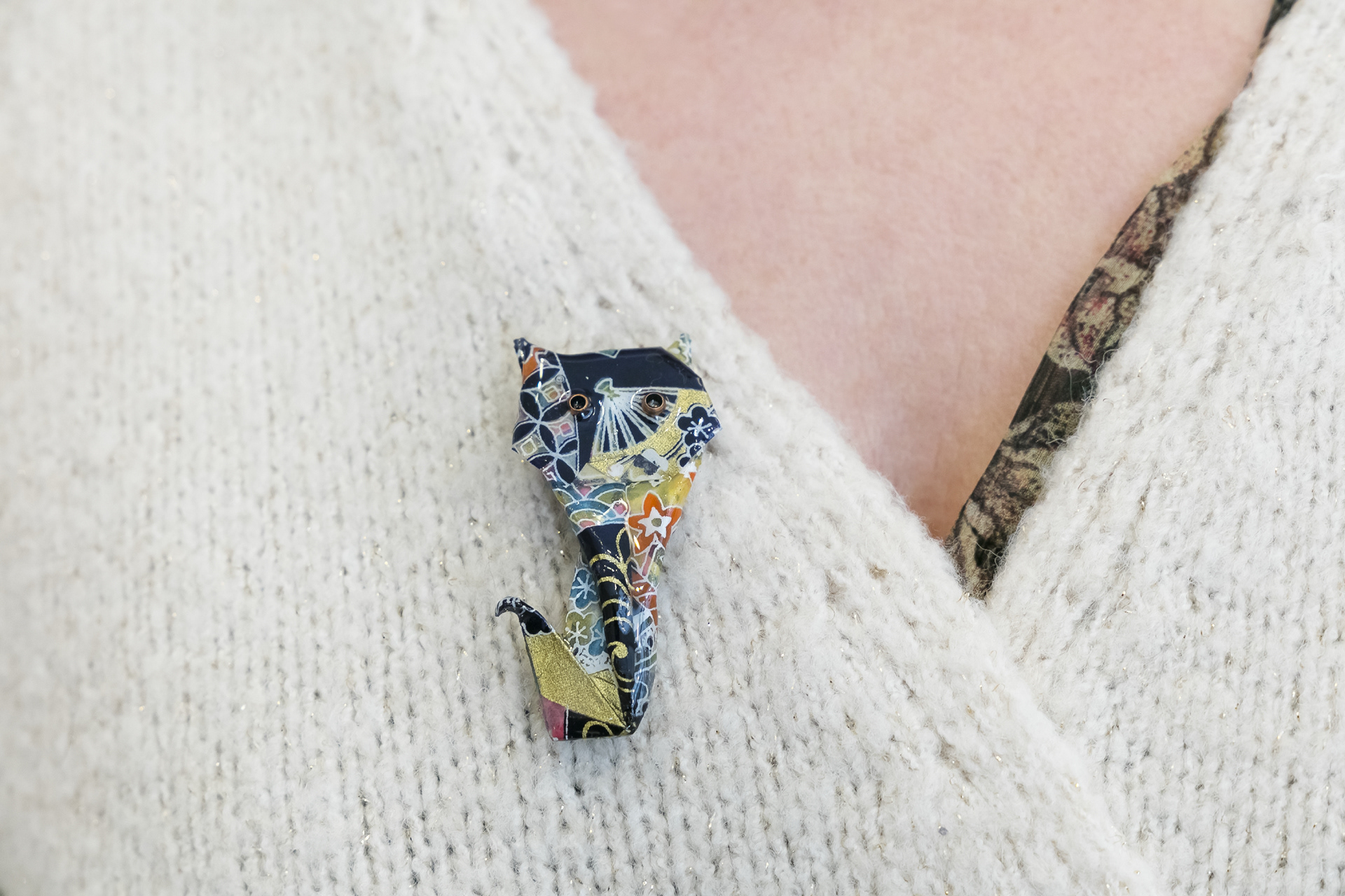 Broche chat origami - 16€