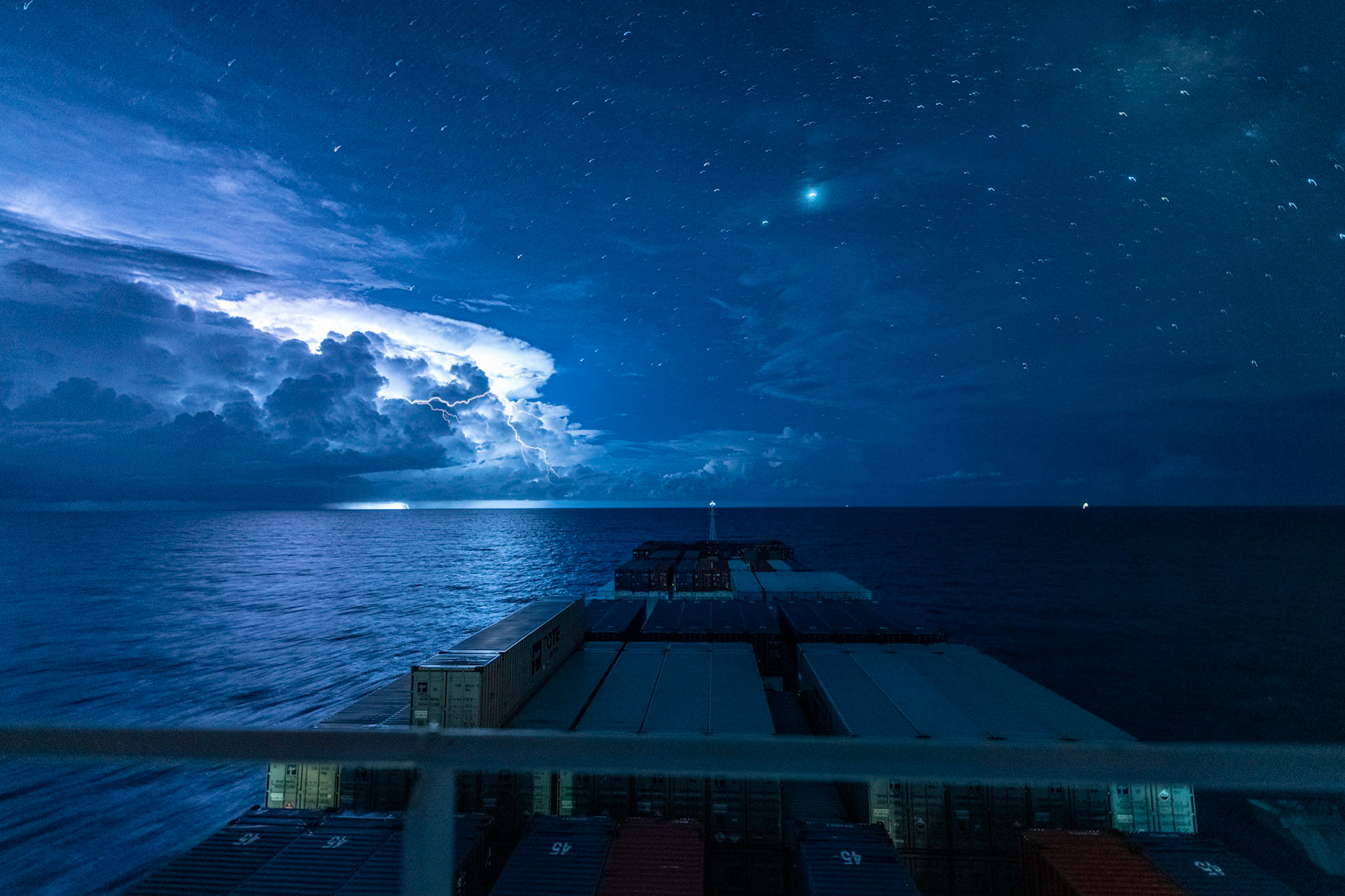 Lightning storm at sea