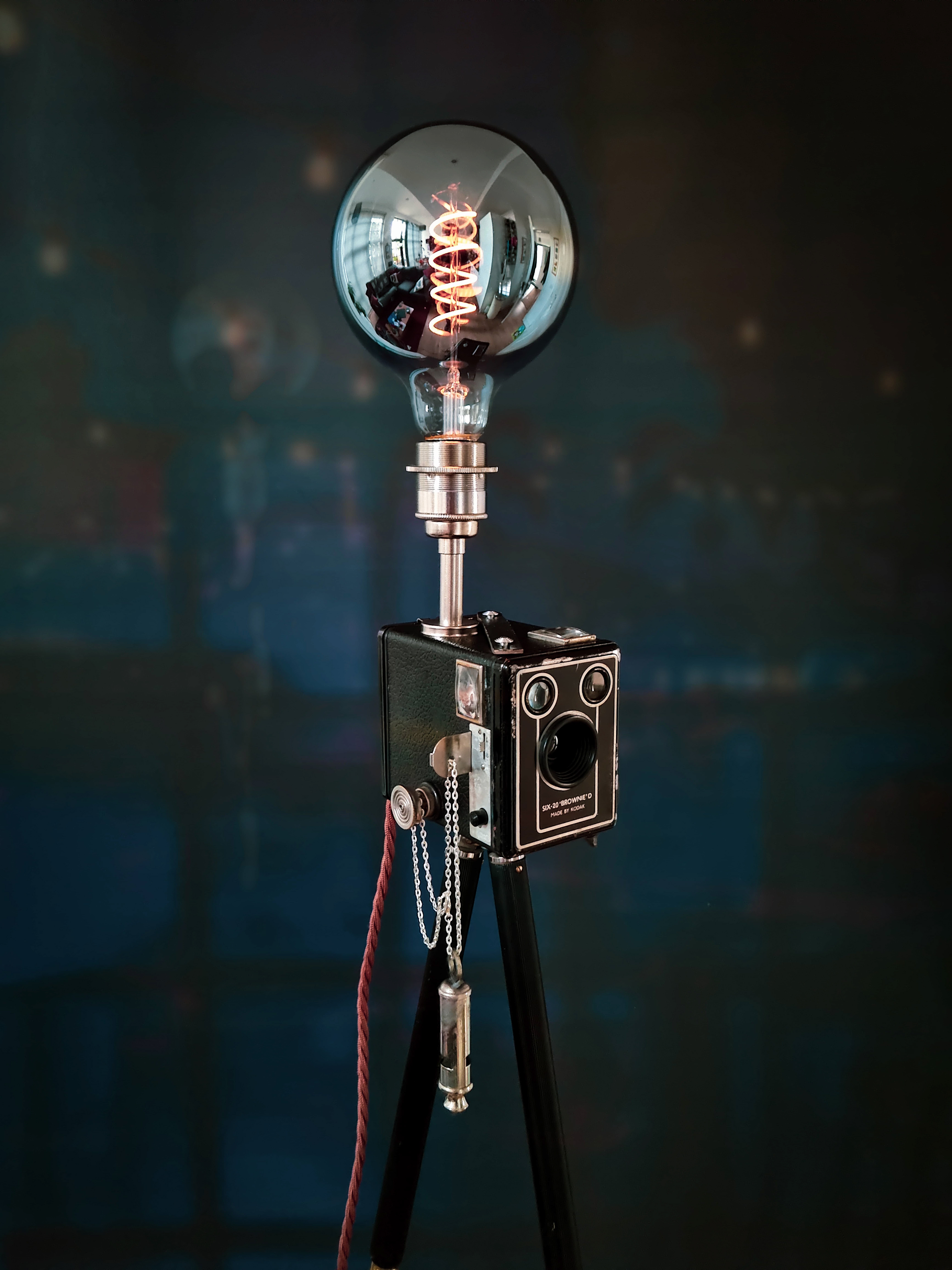 Upcycled vintage camera lamp