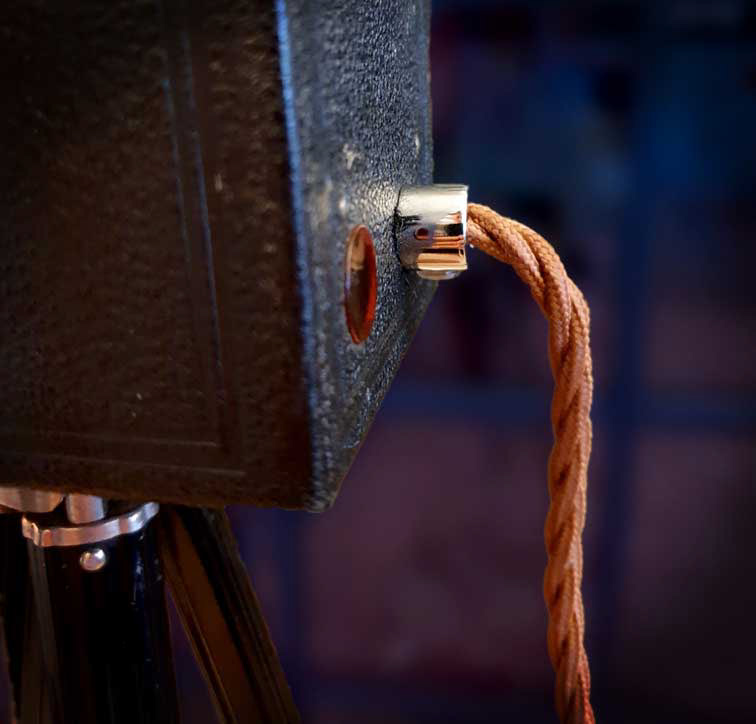 Chrome cord grip with vintage braided cable