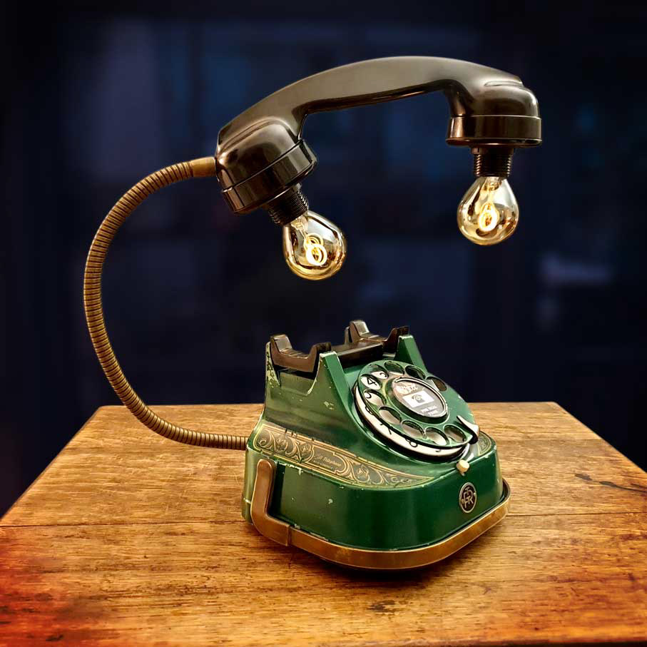 Upcycled Vintage Green & Brass Diecast Telephone Lamp