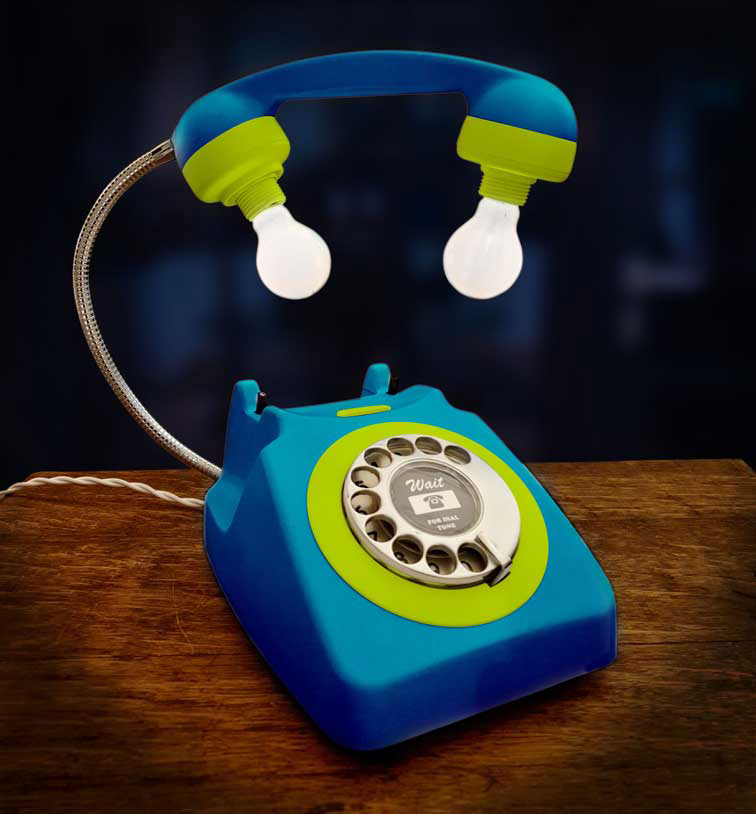 Blue and green retro telephone lamp