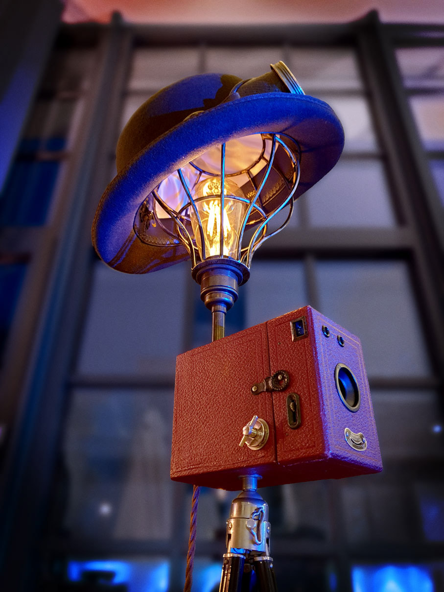 Upcycled rare vintage red 1930s Coronet Box Camera Lamp