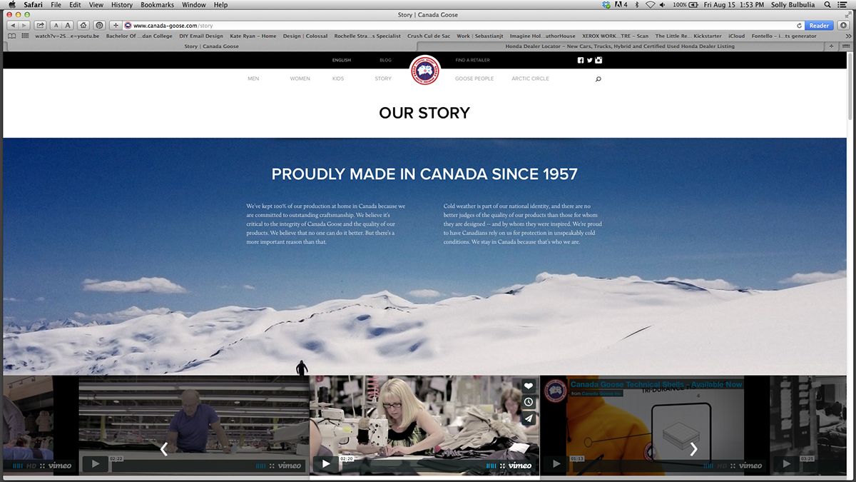 Solly Bulbulia portfolio - canada goose website