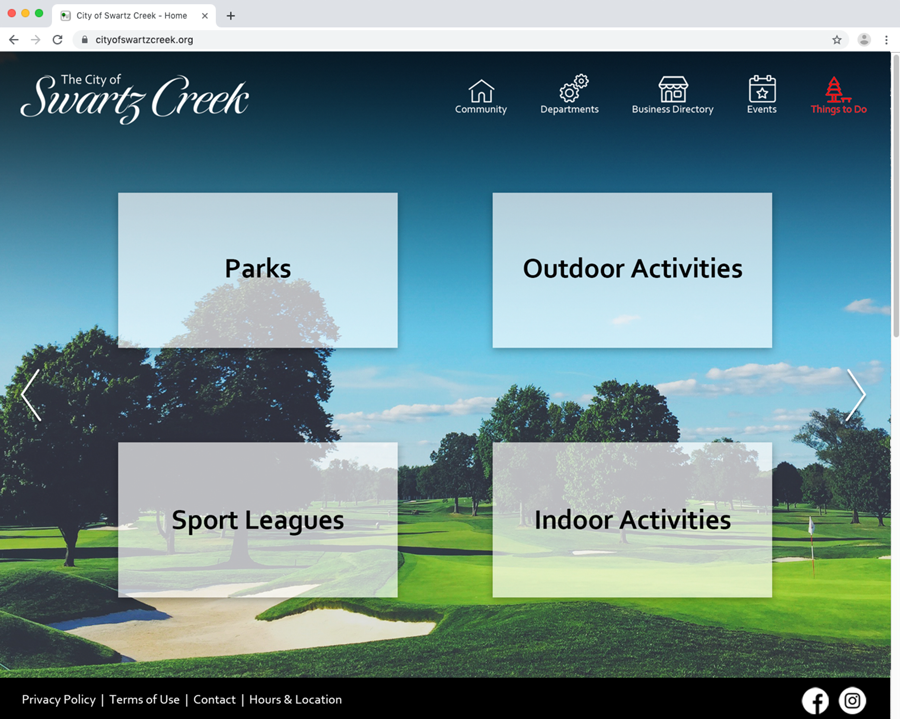 City of Swartz Creek - Website Redesign Mock Up, Activities Page