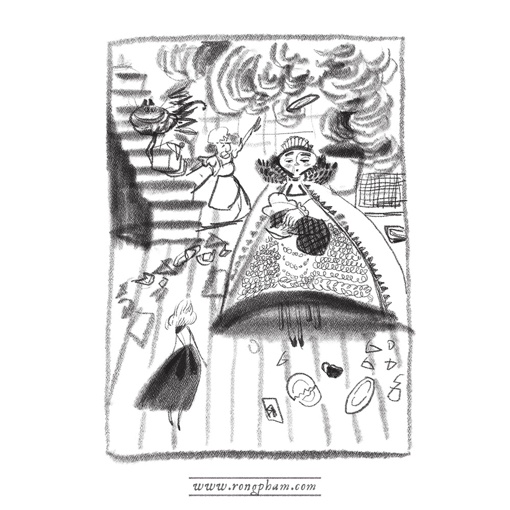 Alice in wonderland chapter 6. Pig and pepper. This scene is really funny and chaotic