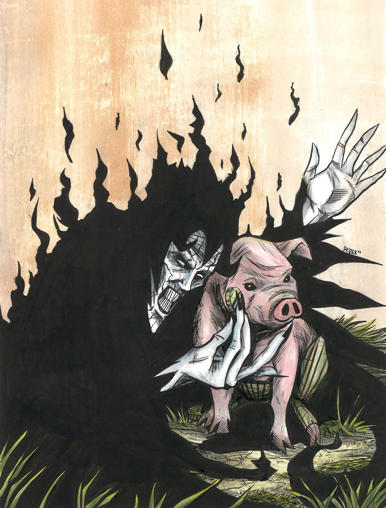 Crypto offering BTC– Ink and Digital art by Derek Rodenbeck derekro