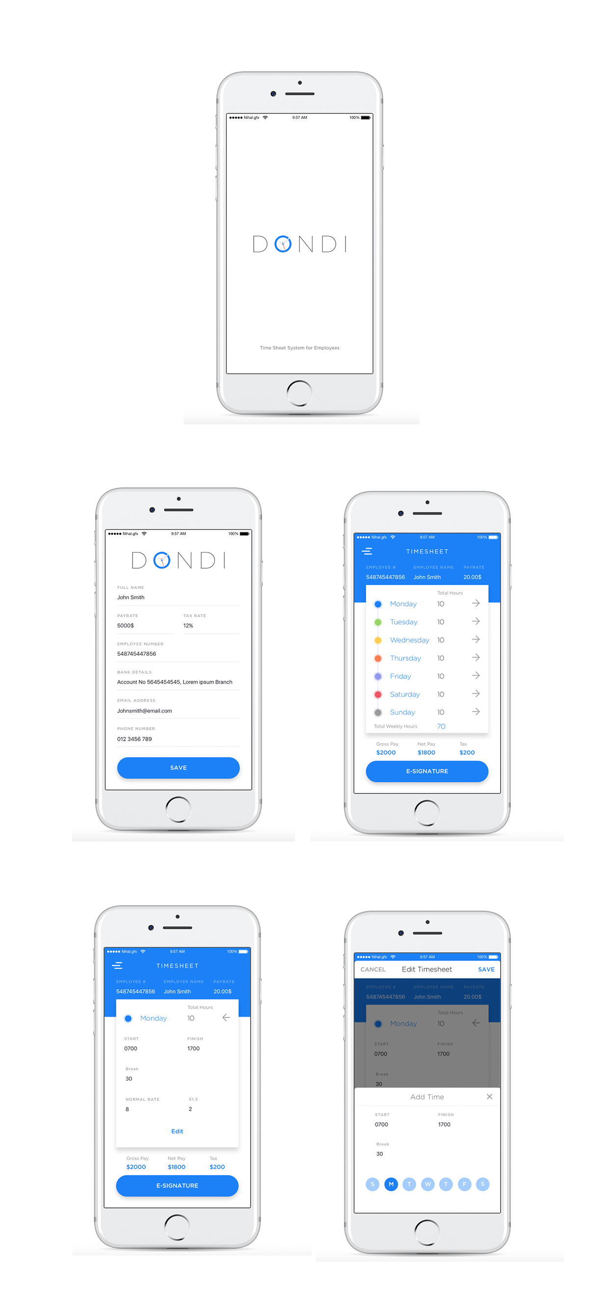 nihal hassan ui ux designer dondi timesheet app concept