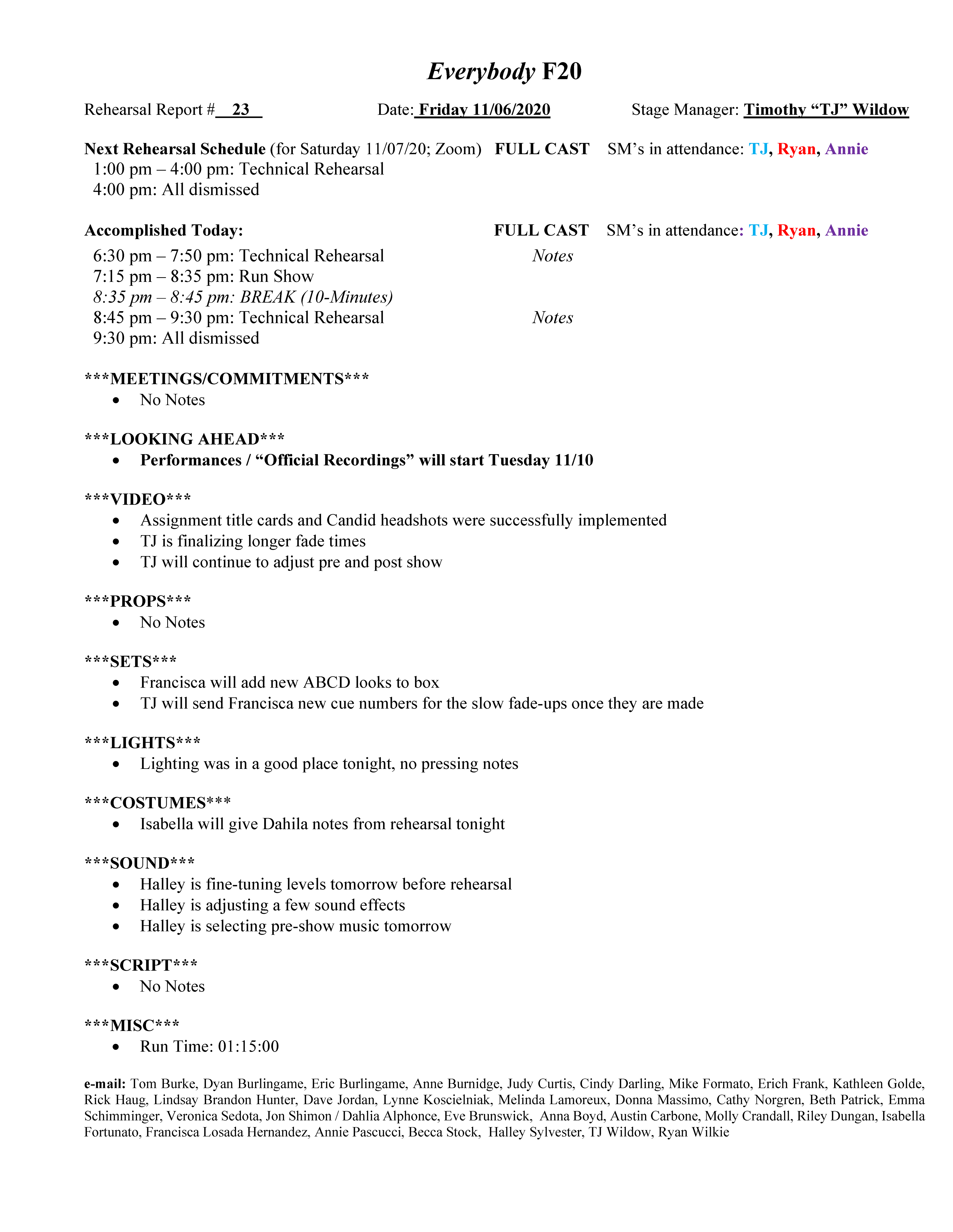 Rehearsal Report Sample