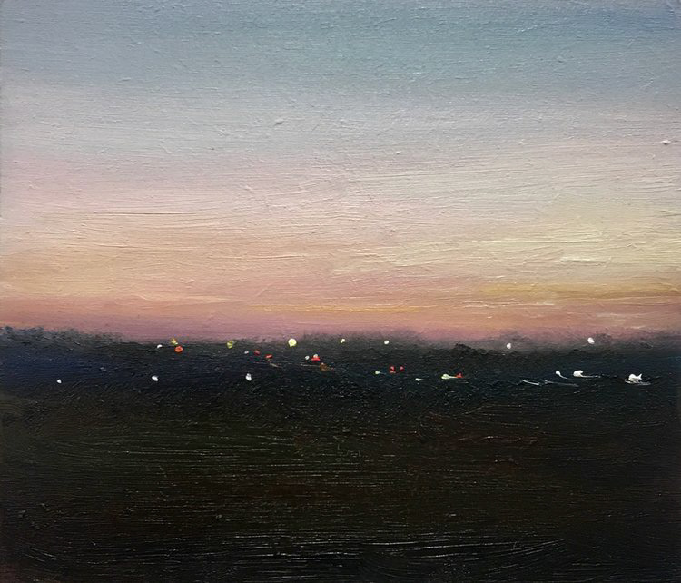 Town Moor from the hill. Oil on MDF. 18 x 18cm
