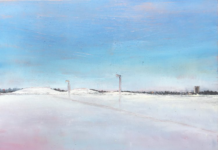 Snowy Town Moor. Oil on copper. 20 x 25cm