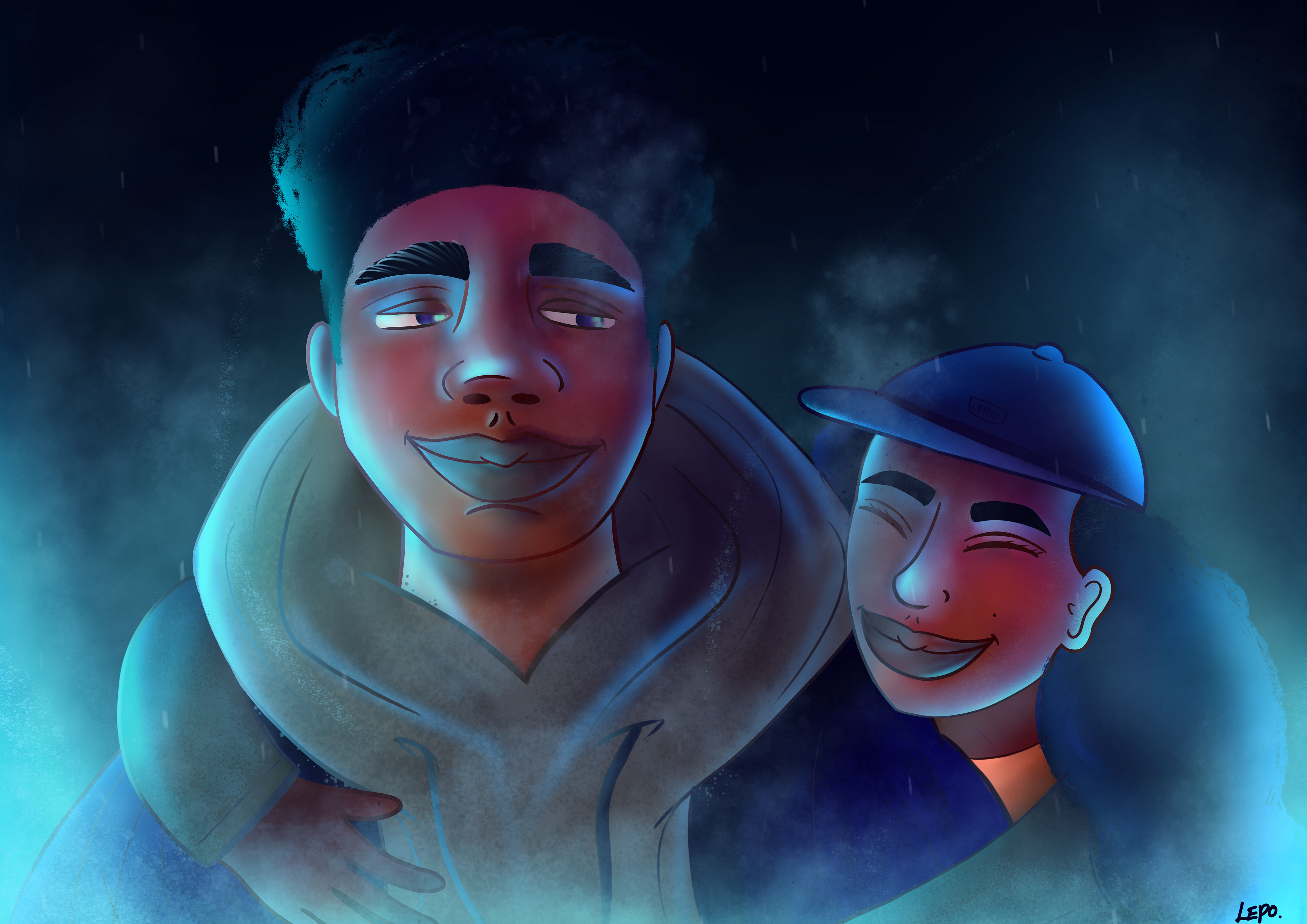 Cozy family in the cold weather