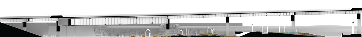 The scuby section shows the terracing, the slide, and the seating for the stage at the east end