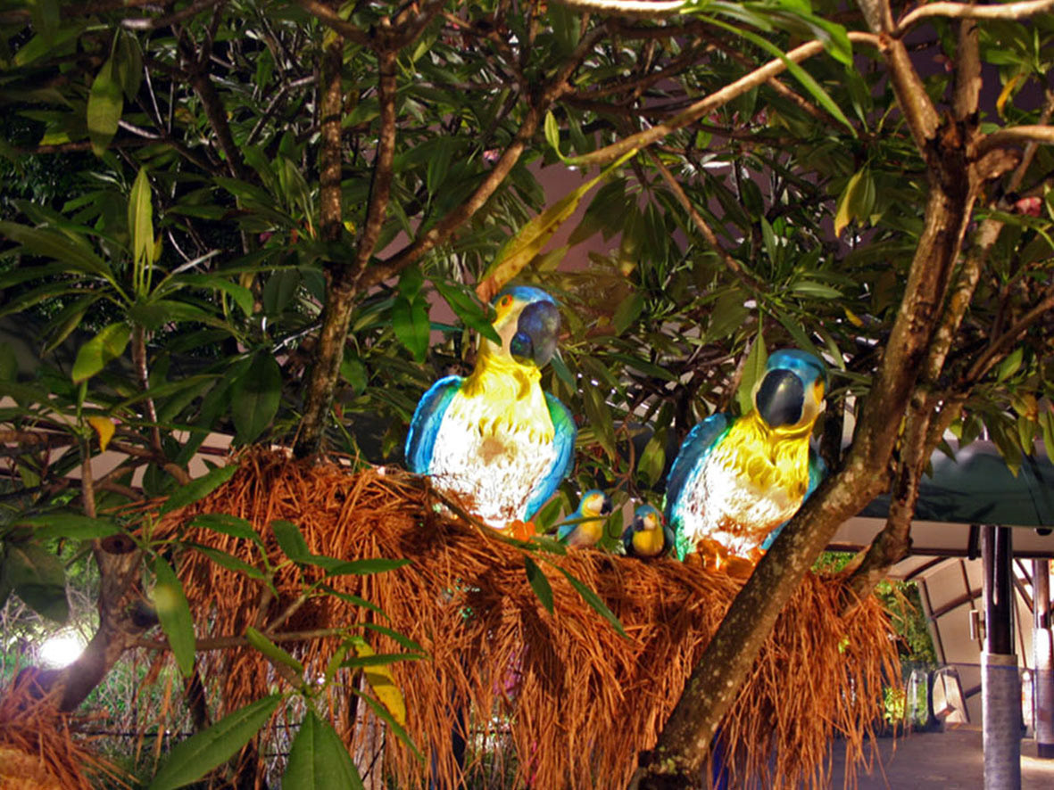 The Tree of Life : The Macaw Family (night scene) . Fiberglass with Lighting . 2008