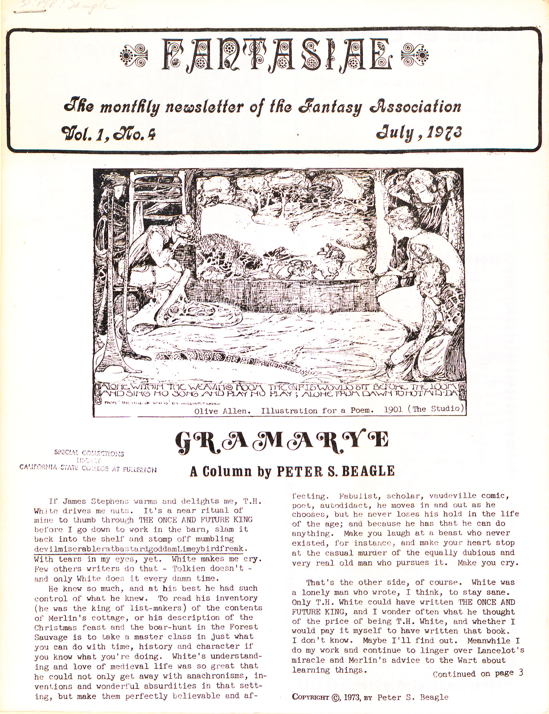 Fantasiae. The Fantasy Association. No. 4 (July 1973).