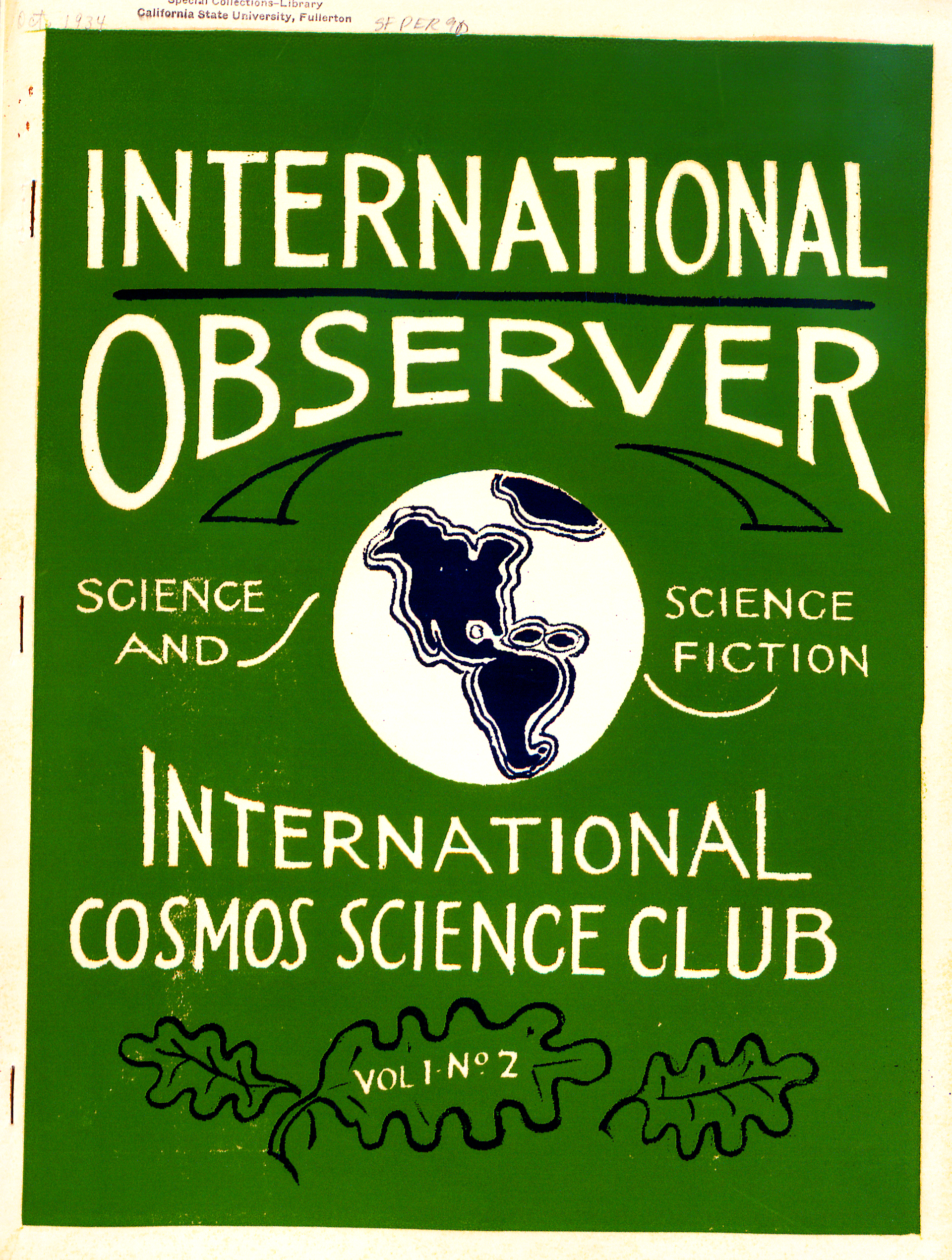 International Observer of Science and Science Fiction. International Cosmos Science Club. No. 2 (October 1934)