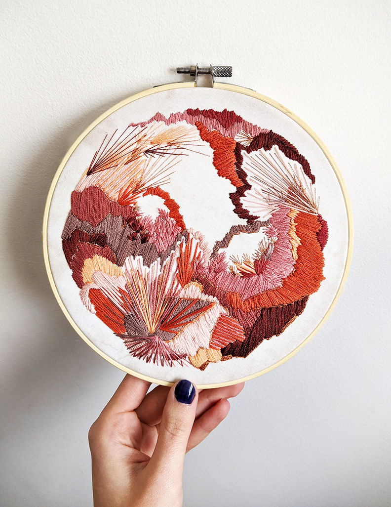 Growth, 6″, Thread on Cotton Fabric