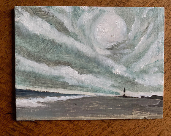 High Clouds and Sun, Oil on Board, 6"x 8", 2021