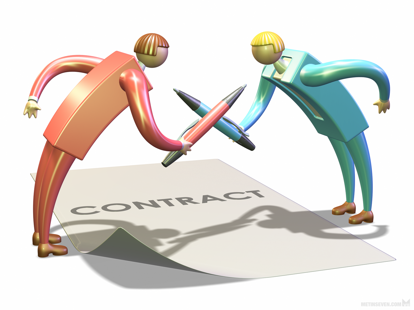 Stylized 3D illustration regarding contract negotiations • Gestileerde 3D-illustratie over contractonderhandelingen