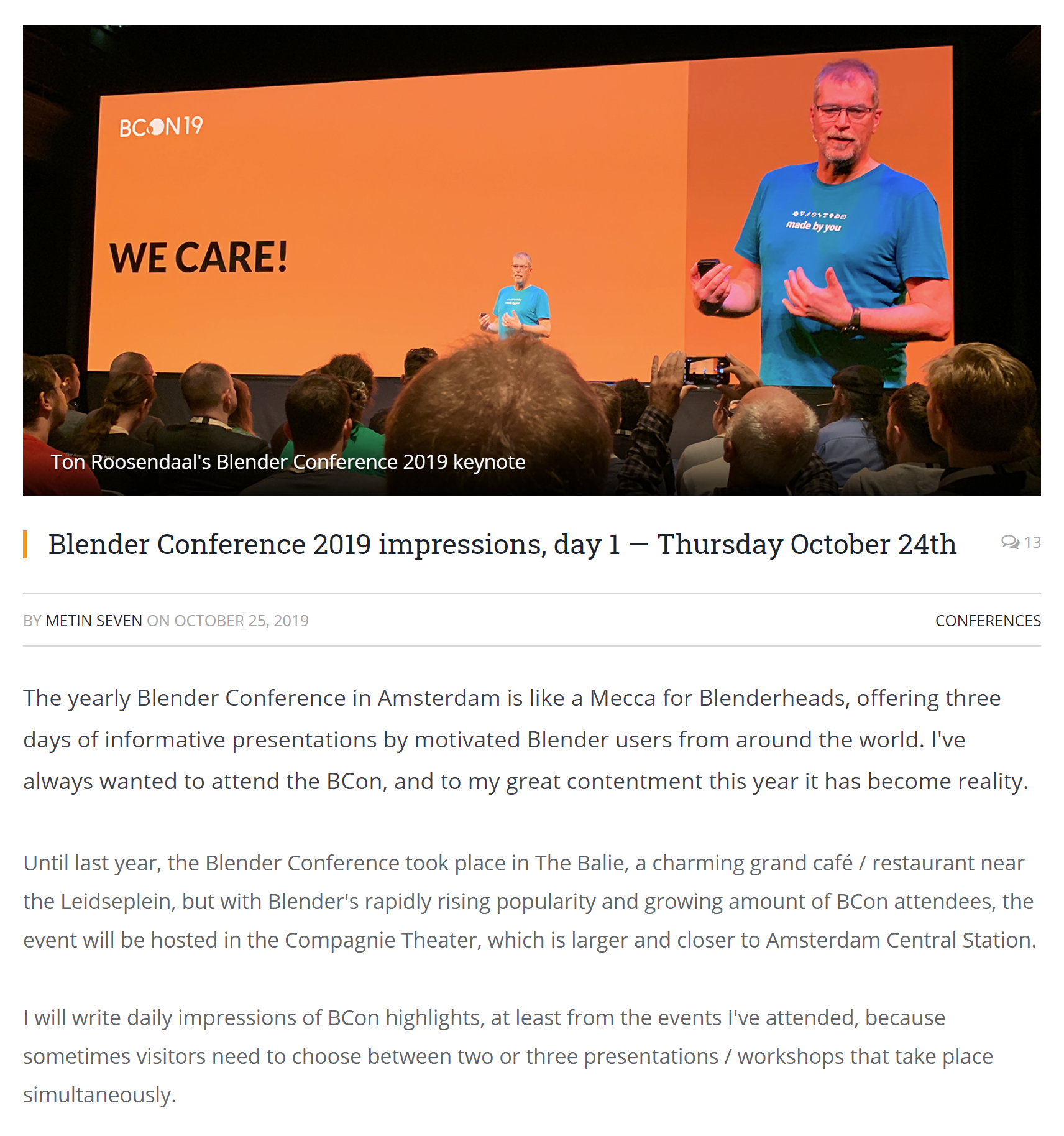 blender, 3d, software, conference, amsterdam, netherlands, holland, event, evenement, report, verslag, author, editor, schrijver, redacteur