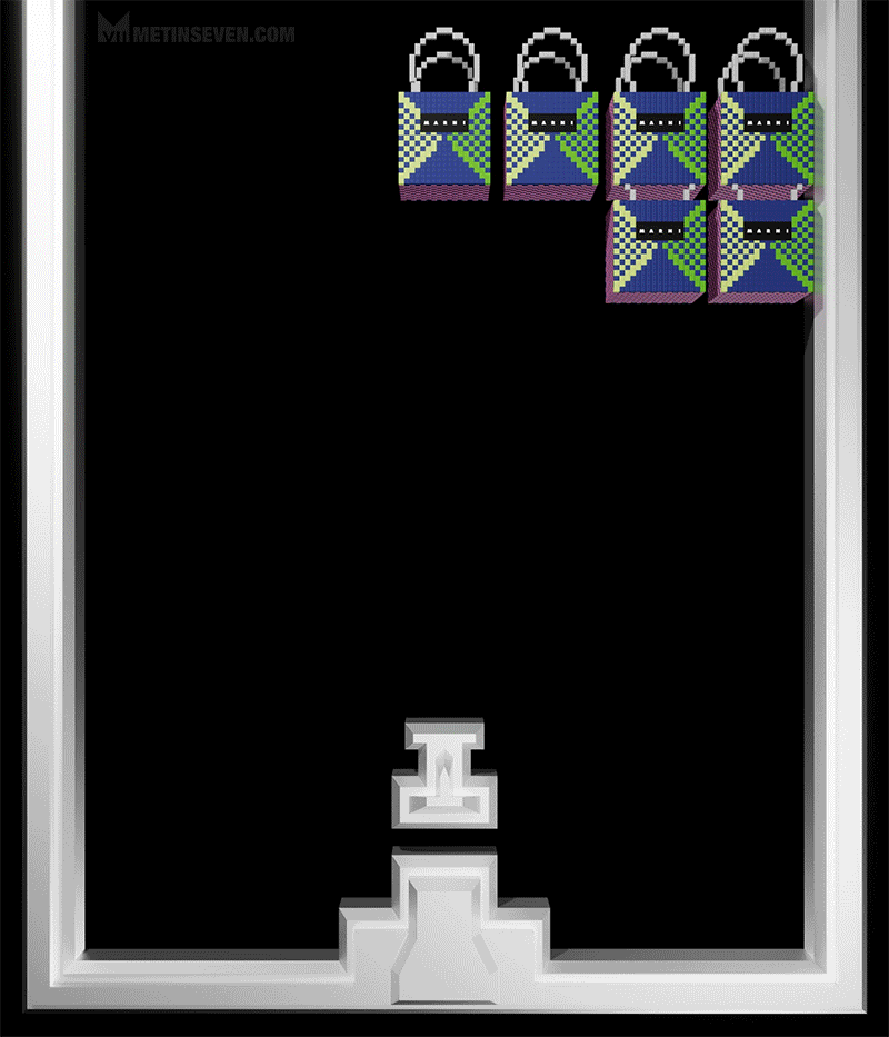 Scene from a game-themed voxel animation introducing a fashion item • Scène uit een game-gerelateerde voxel-animatie ter introductie van een mode-item