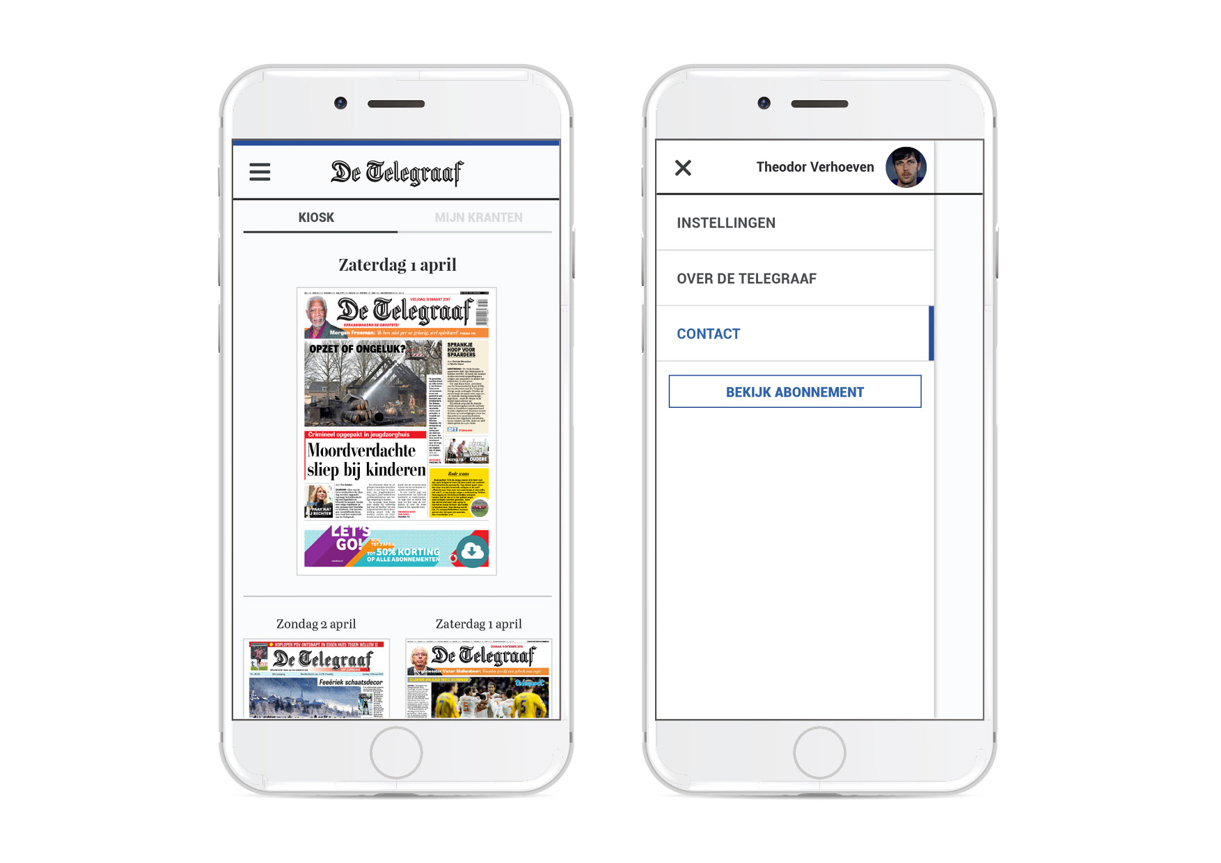 Telegraaf Krant App Design Homepage Settings Menu by Milan Houter