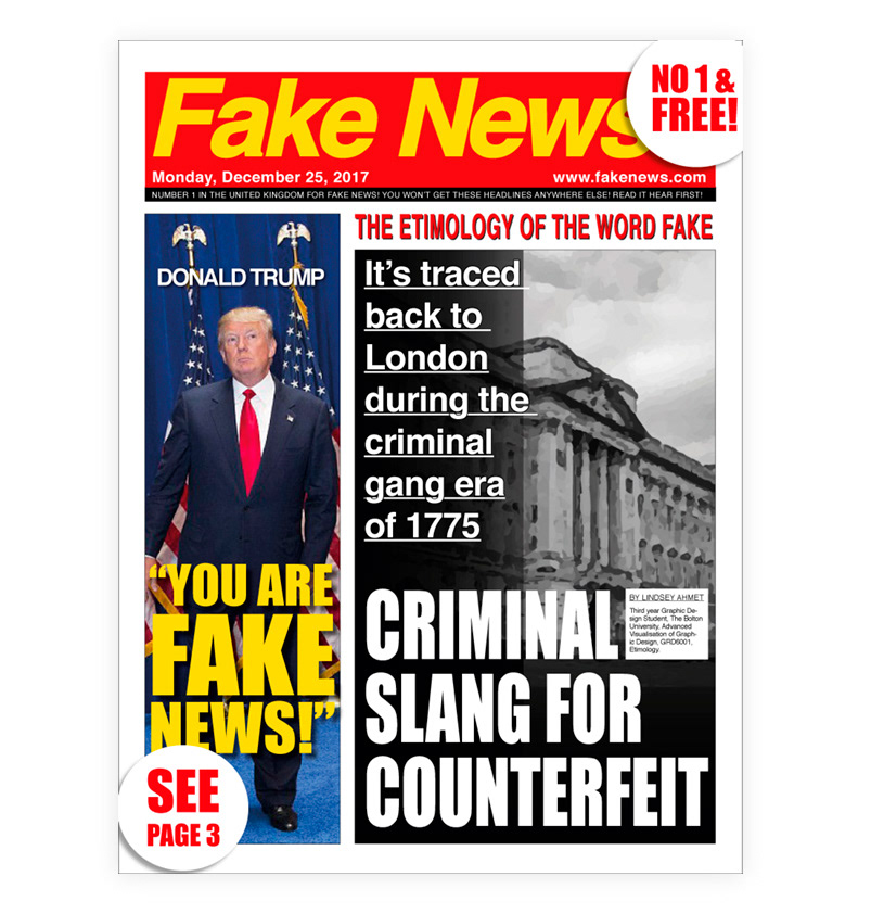Lindsey ahmet Bolton graphic designer fake news front cover page design