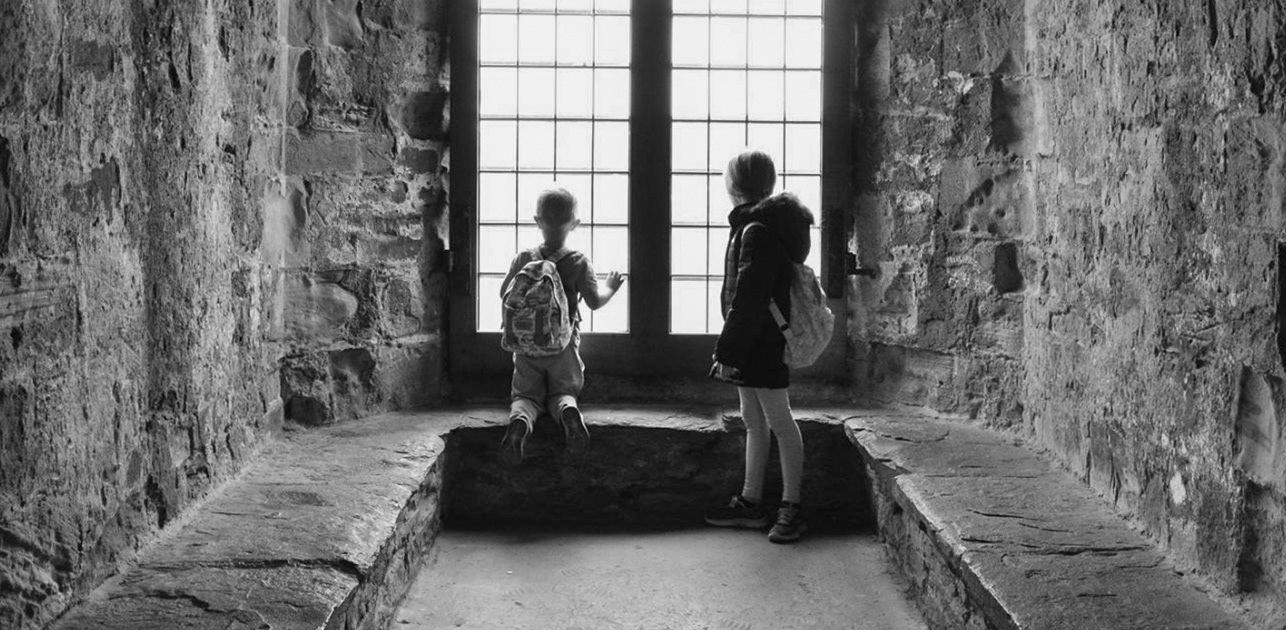 Black and white artist photograph taken by Lindsey Ahmet photographer at a castle in wales uk
