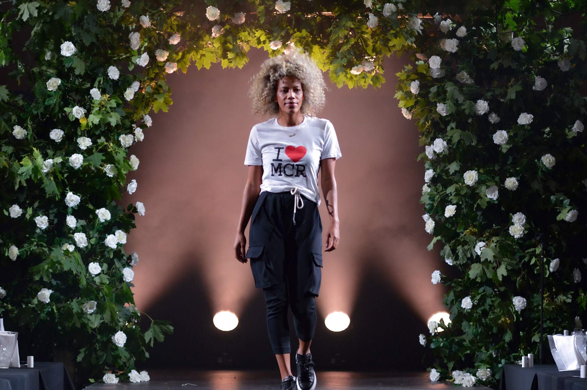 Model walking for I love MCR on the 2019 Manchester Fashion Festival Runway - Runway photographer