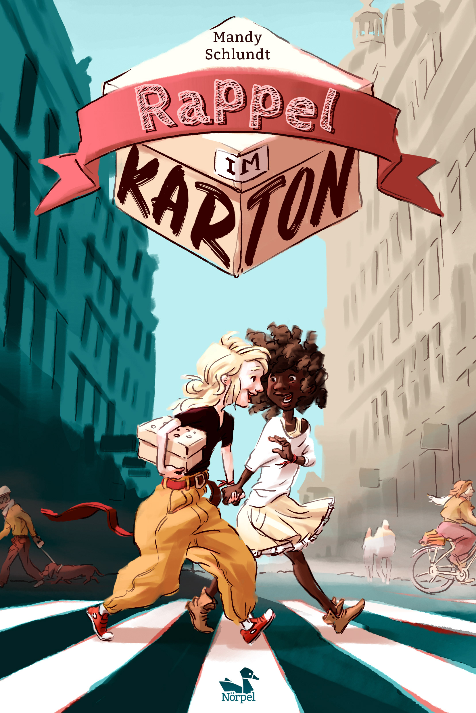 Buchcover, Titelillustration zu erzählendem Kinderbuch mit zwei Mädchen