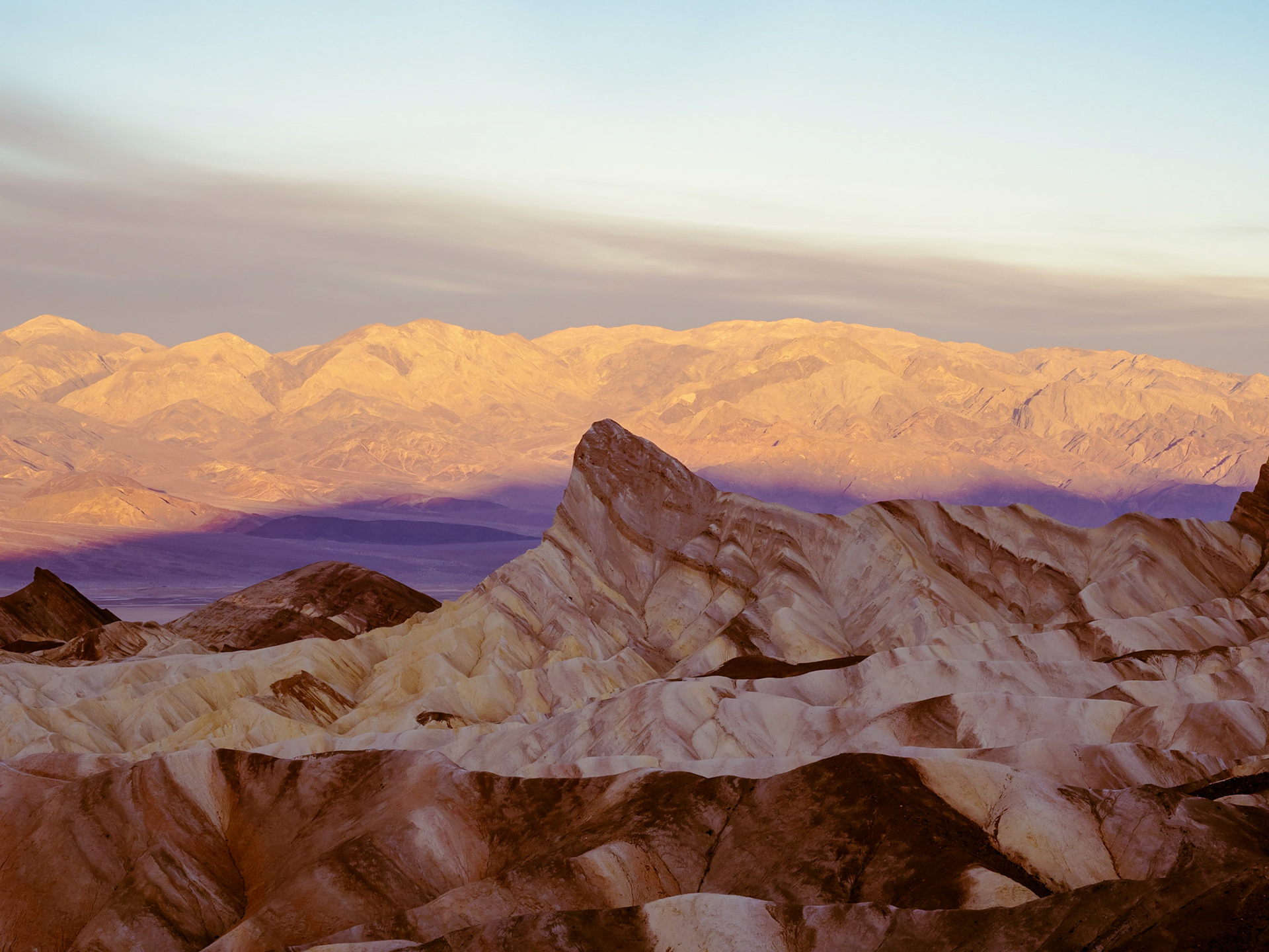 Manly Beacon at Zabriski Point with Panamint Mountain range