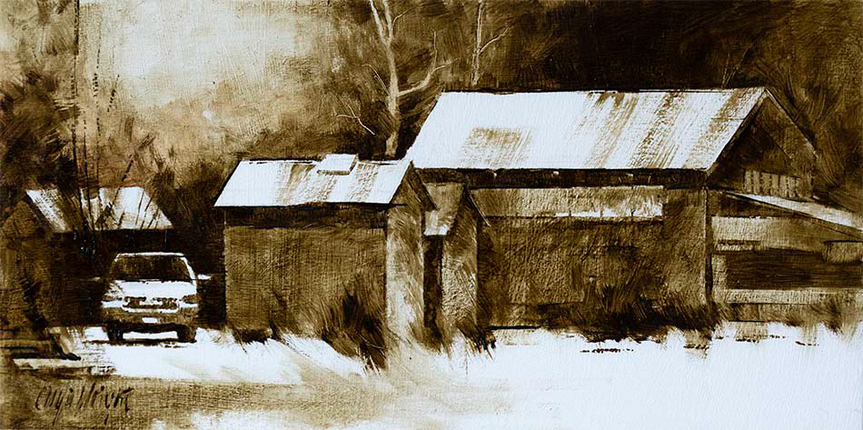 "Home in the Woods" / Oil on Board / 6" x 12" / Available / CAD 350$ / Unframed