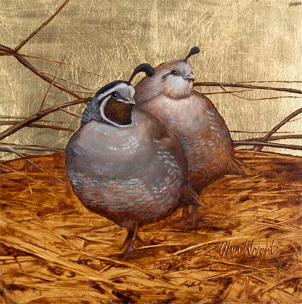 "Valley Quail" / Oil and Gold Leaf on Board / 10" x 10"